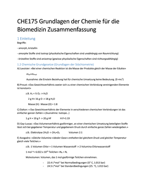 CHE 175 Chemie für die Biomedizin Zusammenfassung