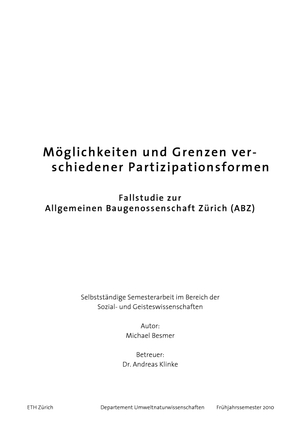 Semesterarbeit ETHZ: Fallstudie ABZ