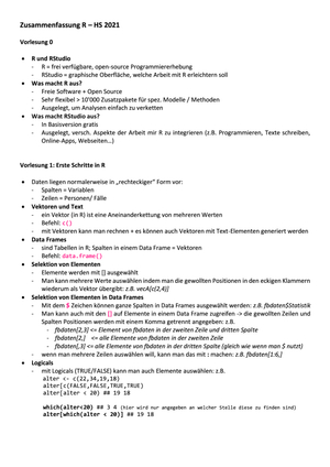 Zusammenfassung R