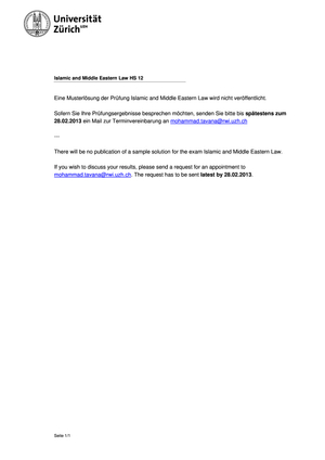 Islamic & Middle Eastern Law Prüfung 2012 MuLö
