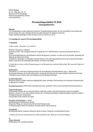 Privatrechtsgeschichte Prüfung 2010 Musterlösung