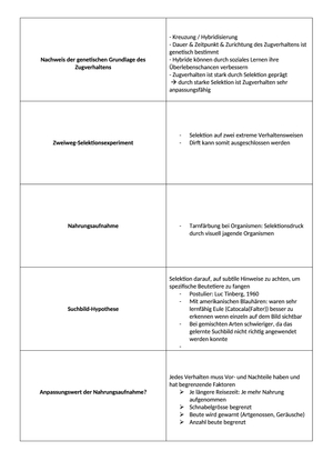 Ergänzung Karteikarten für Verhaltensbiologie
