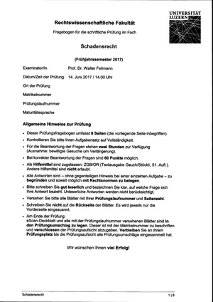 Schadensrecht Prüfung FS17