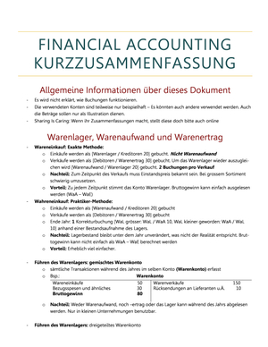 Zusammenfassung Financial Accounting HS13