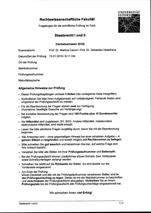 Staatsrecht I und II Prüfung HS15