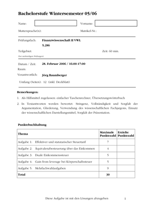 Finanzwissenschaft Prüfung 2004 + Lösungen