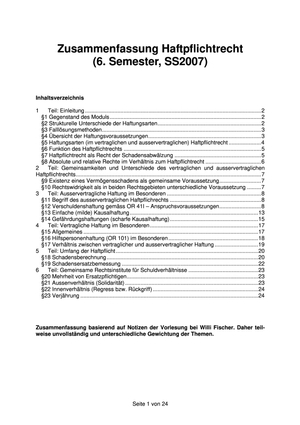 Zusammenfassung Haftpflichtrecht