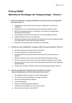 Testpsychologie Prüfung 2007