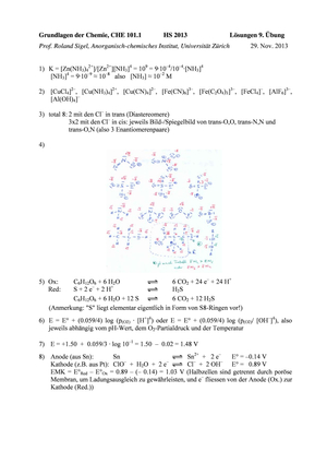 CHE101 HS2013: Lösungen 9. Übung