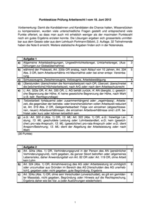 Arbeitsrecht I Prüfung 2012 Musterlösung