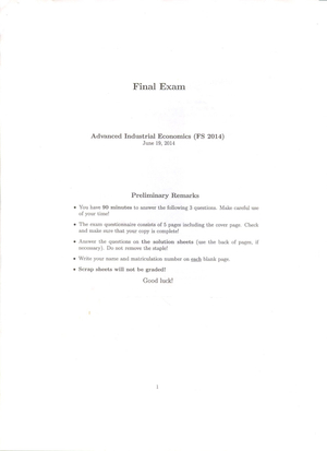 Advanced Industrial Economics - 19.06.2014