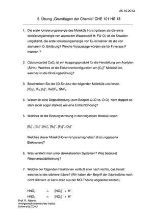 CHE101 HS2013: Übung 5