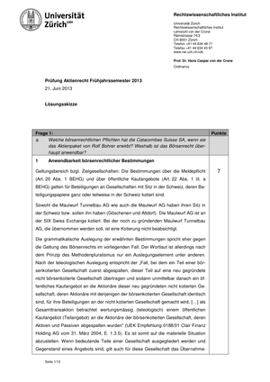Aktienrecht Prüfung 2013 Musterlösung