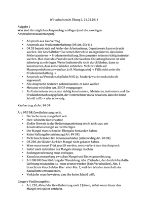 Wirtschaftsrecht: Übung 1 + Lösung