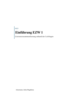 Einführung EZW 1-Literaturzusammenfassung