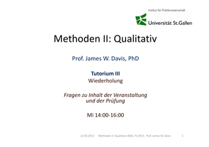 Methoden II Tutorial III Wiederholung
