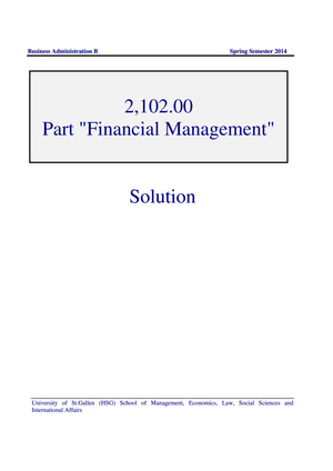 Financial Management: Prüfung 2014 Lösung