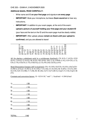 CHE203 Midterm Exam 2020