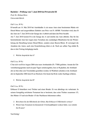 Privatrecht III Prüfung 2010
