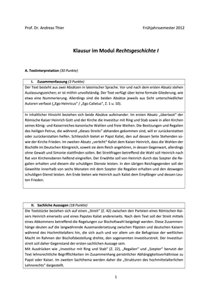 Rechtsgeschichte Prüfung 2012 Musterlösung #1