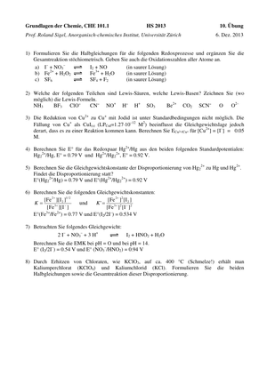 CHE101 HS2013: Übung 10