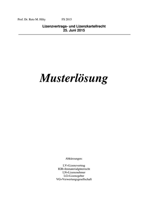 Lizenzvertrags-/kartellrecht Prüfung + MuLö FS15