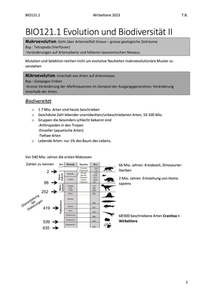 BIO121 Wirbeltiere (ger) mit Stammbaum und Bilder