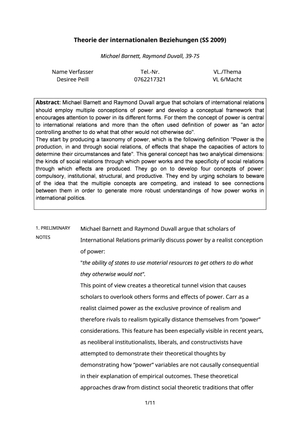 IRT ZSF - Barnett & Duvall: Power in Intl Politics