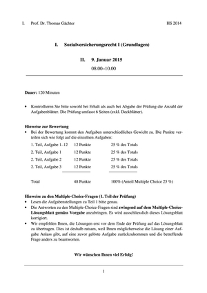 Sozialversicherungsrecht II Prüfung 2014