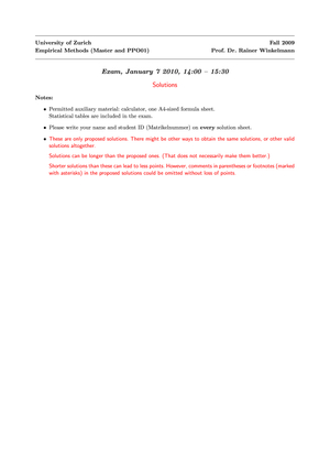 Empirical Methods Exam HS09