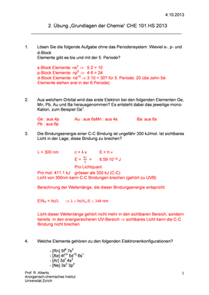 CHE101 HS2013: Übung 2 Lösungen