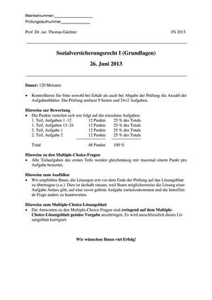 Sozialversicherungsrecht Prüfung 2013