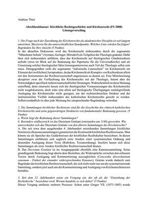 Kirchenrecht Prüfung 2008 Musterlösung