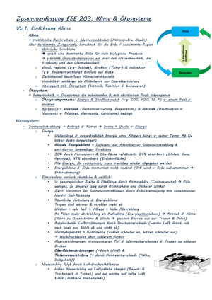 Zusammenfassung EEE 203: Klima & Ökosysteme