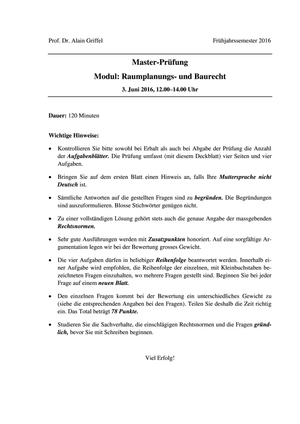 Raumplanung & Baurecht Prüfung 2016 Musterlösung