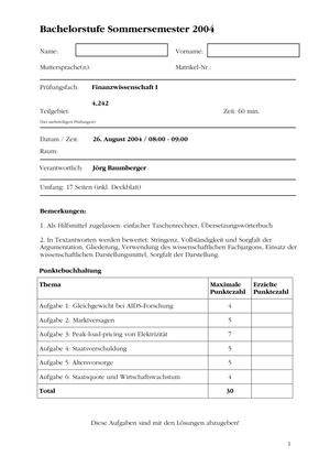 FiWi Prüfung 2004 + Lösungen