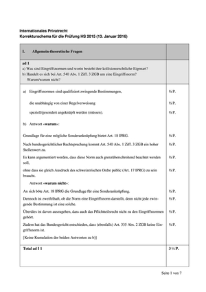 Int. Privatrecht Prüfung 2015 Musterlösung