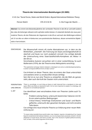 IRT ZSF - Cox: Social Forces, States and World Ord