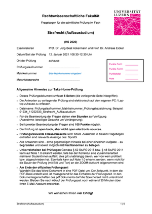 Prüfung Strafrecht Aufbau HS20