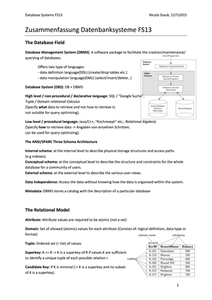 Zusammenfassung Datenbanksysteme FS13