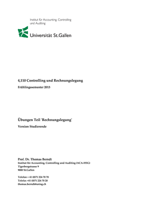 Übungen Teil Rechnungslegung FS2013