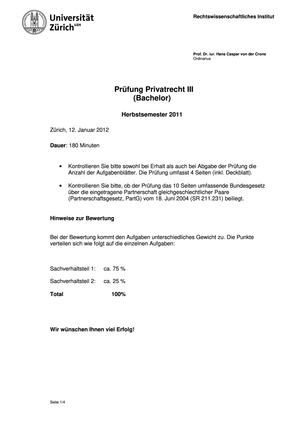 Privatrecht III Prüfung 2011