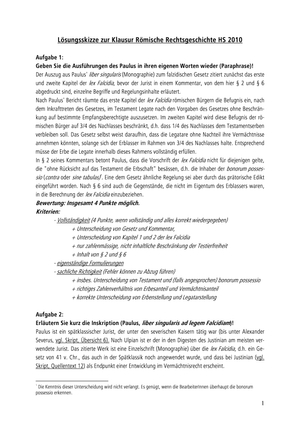 Römische Rechtsgeschichte Prüfung 2010 Musterlösun
