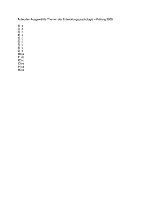 Entwicklungspsychologie 1 Prüfung 2009 Lösungen