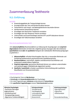 Testtheorie-Zusammenfassung HS21