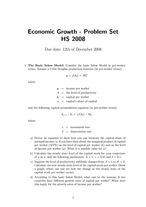Economic Growth Problem Set 2008