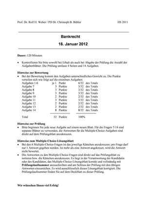 Bankrecht Prüfung 2011 Musterlösung