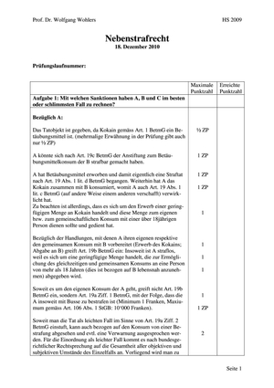Nebenstrafrecht Prüfung 2009 Musterlösung
