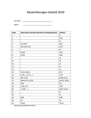 Lösung zur Prüfung Statistik FS10