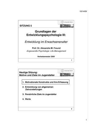 Entwicklungspsychologie 3: Motive und Ziele Jugend